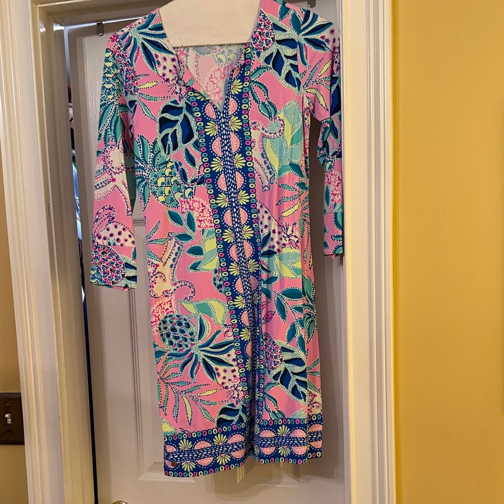 Lilly Pulitzer Pink and Blue Floral Long Sleeve Dress